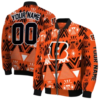 customized cincinnati bengals pyramid shapes orange bomber jacket fashion forward
