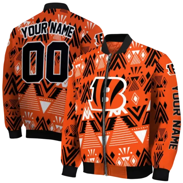 customized cincinnati bengals pyramid shapes orange bomber jacket fashion forward