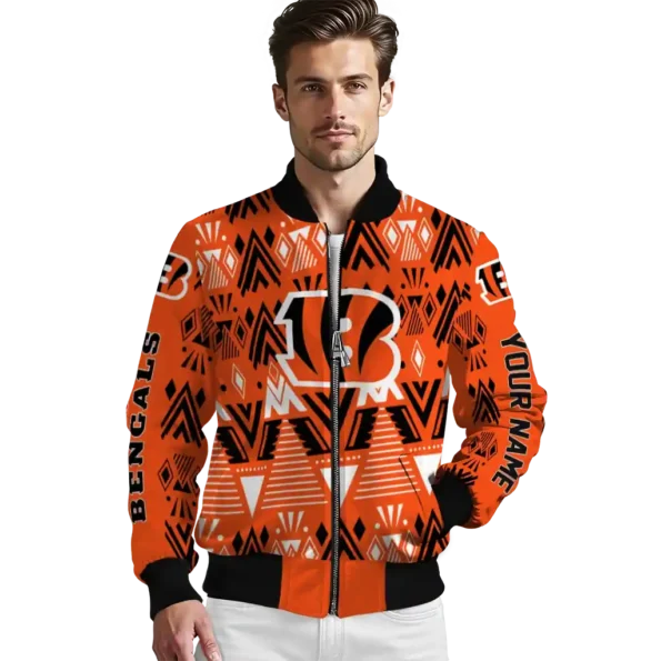 customized cincinnati bengals pyramid shapes orange bomber jacket high quality