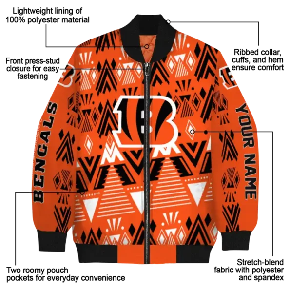 customized cincinnati bengals pyramid shapes orange bomber jacket new arrival