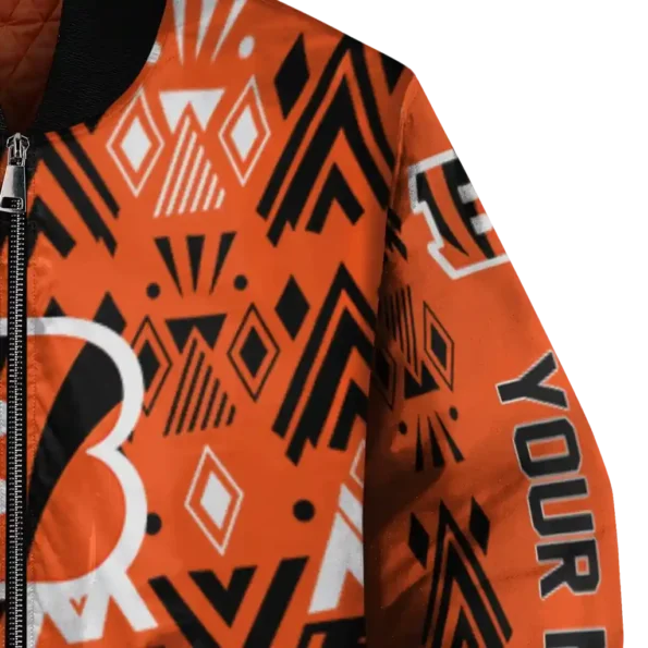 customized cincinnati bengals pyramid shapes orange bomber jacket premium grade