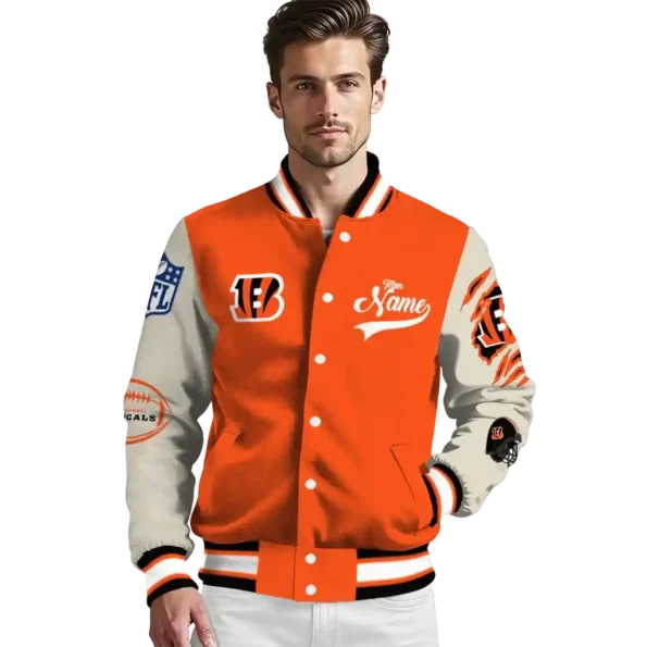 customized cincinnati bengals razorback outline orange nude varsity jacket high quality.webp