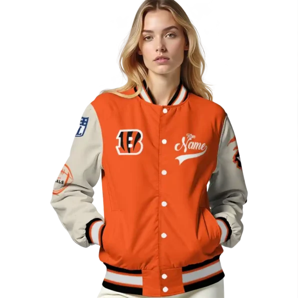 customized cincinnati bengals razorback outline orange nude varsity jacket latest model.webp