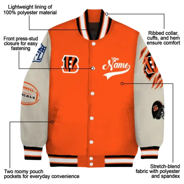 customized cincinnati bengals razorback outline orange nude varsity jacket new arrival.webp