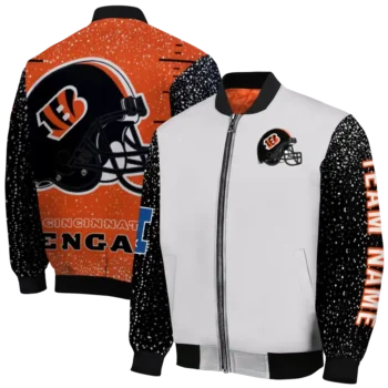 customized cincinnati bengals speckled arms orange gray bomber jacket fashion forward