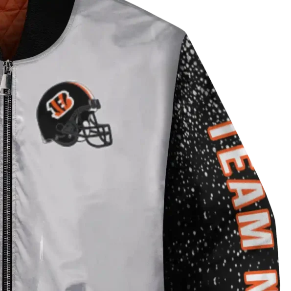 customized cincinnati bengals speckled arms orange gray bomber jacket premium grade
