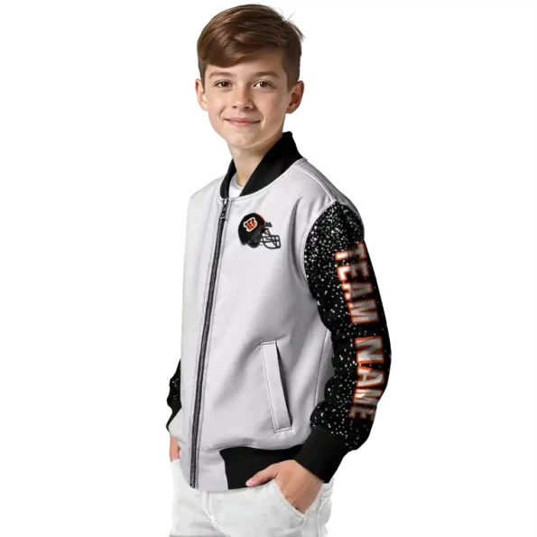 customized cincinnati bengals speckled arms orange gray bomber jacket trendy