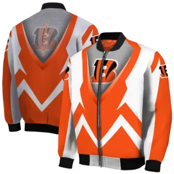 customized cincinnati bengals v stripes orange white bomber jacket fashion forward