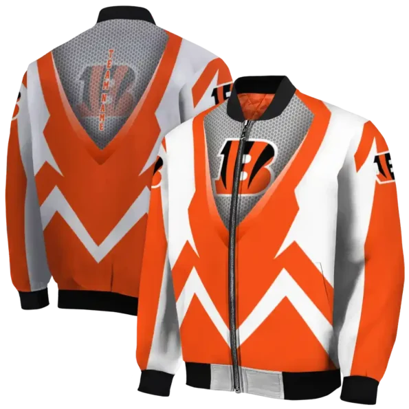 customized cincinnati bengals v stripes orange white bomber jacket fashion forward