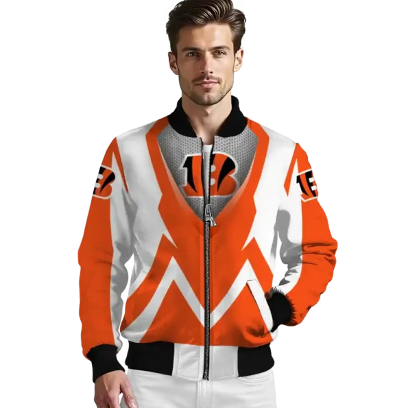 customized cincinnati bengals v stripes orange white bomber jacket high quality