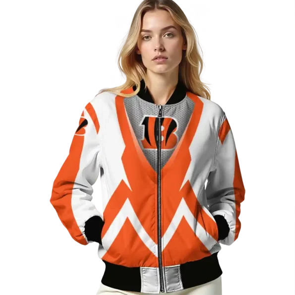 customized cincinnati bengals v stripes orange white bomber jacket latest model