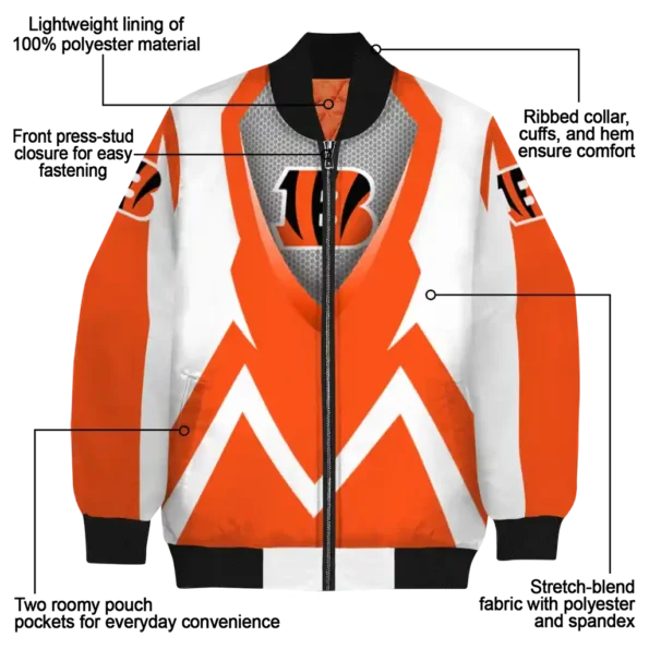 customized cincinnati bengals v stripes orange white bomber jacket new arrival