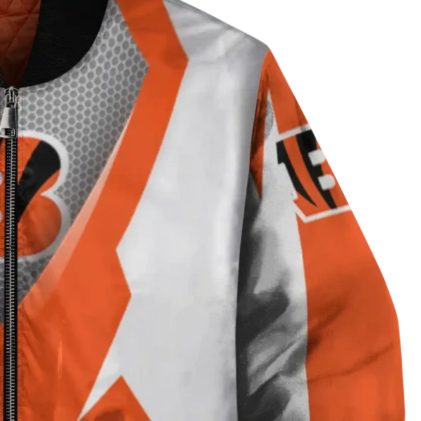 customized cincinnati bengals v stripes orange white bomber jacket premium grade