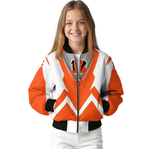 customized cincinnati bengals v stripes orange white bomber jacket top rated