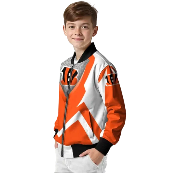 customized cincinnati bengals v stripes orange white bomber jacket trendy