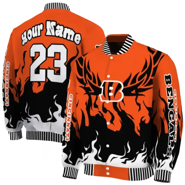 customized cincinnati bengals winged blaze orange white varsity jacket fashion forward.webp