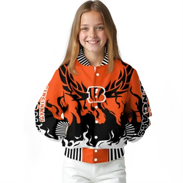 customized cincinnati bengals winged blaze orange white varsity jacket top rated.webp