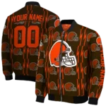 customized cleveland browns bolt stripe brown bomber jacket best selling