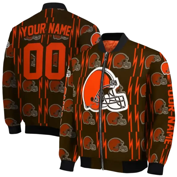 customized cleveland browns bolt stripe brown bomber jacket fashion forward