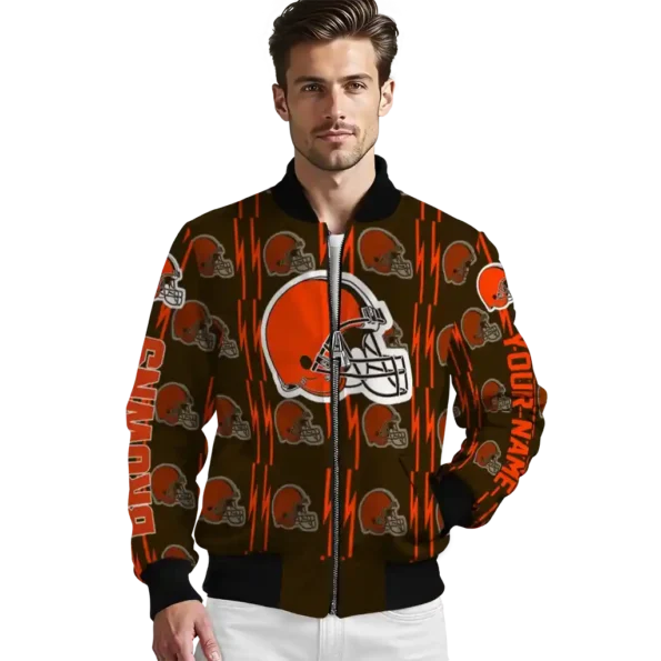 customized cleveland browns bolt stripe brown bomber jacket high quality