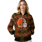 customized cleveland browns bolt stripe brown bomber jacket best selling