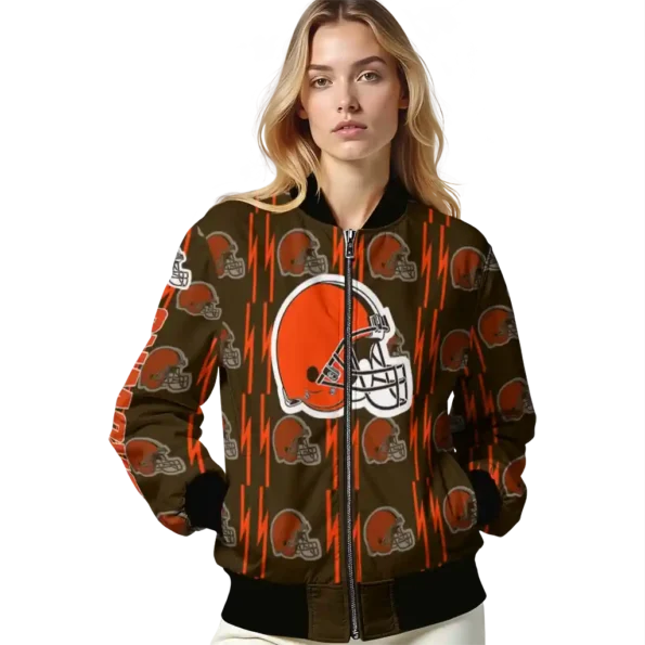 customized cleveland browns bolt stripe brown bomber jacket latest model