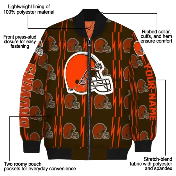 customized cleveland browns bolt stripe brown bomber jacket new arrival