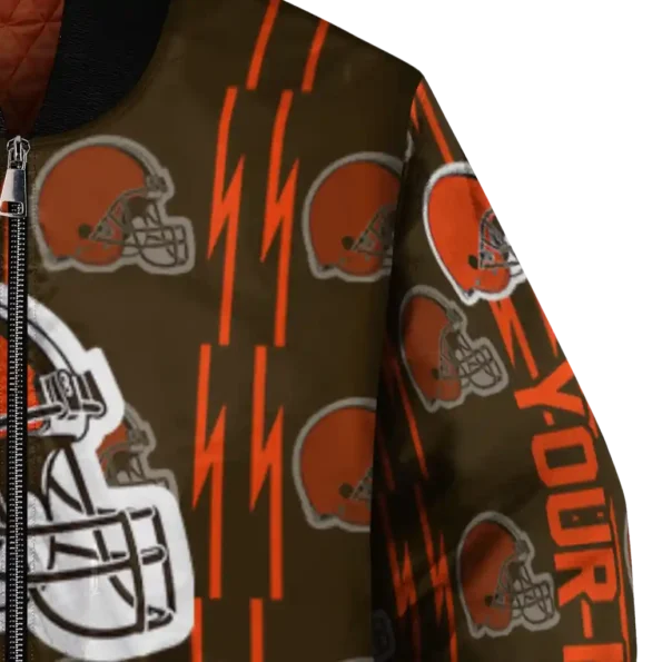 customized cleveland browns bolt stripe brown bomber jacket premium grade