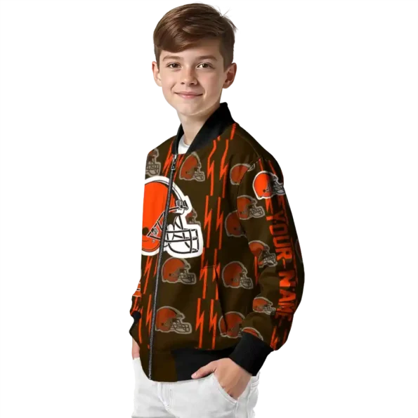 customized cleveland browns bolt stripe brown bomber jacket trendy