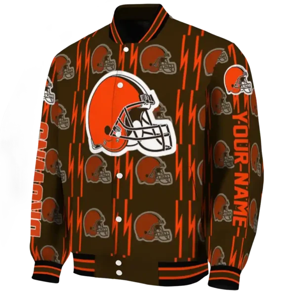 customized cleveland browns bolt stripe brown varsity jacket best selling.webp