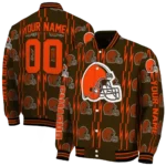 customized cleveland browns bolt stripe brown varsity jacket best selling.webp