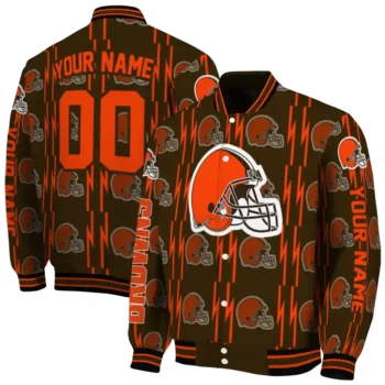 customized cleveland browns bolt stripe brown varsity jacket fashion forward.webp