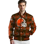 customized cleveland browns bolt stripe brown varsity jacket best selling.webp