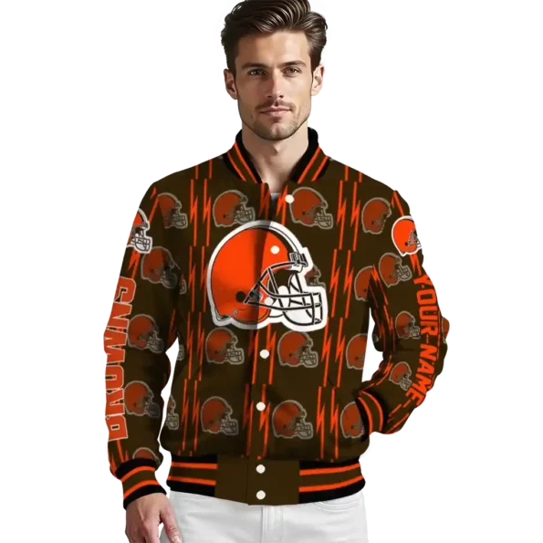 customized cleveland browns bolt stripe brown varsity jacket high quality.webp