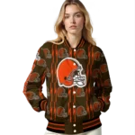 customized cleveland browns bolt stripe brown varsity jacket best selling.webp