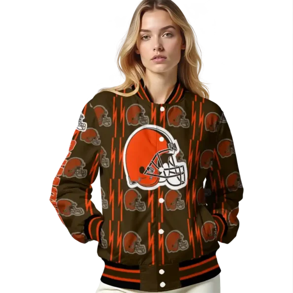 customized cleveland browns bolt stripe brown varsity jacket latest model.webp