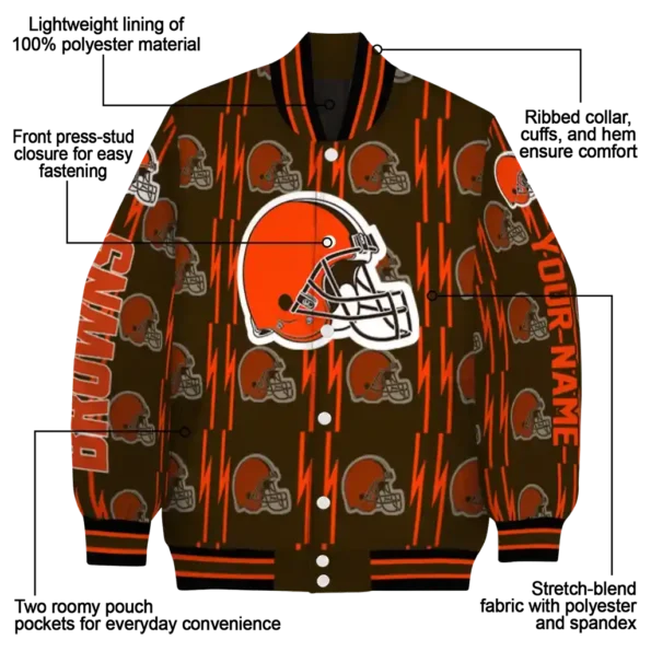 customized cleveland browns bolt stripe brown varsity jacket new arrival.webp