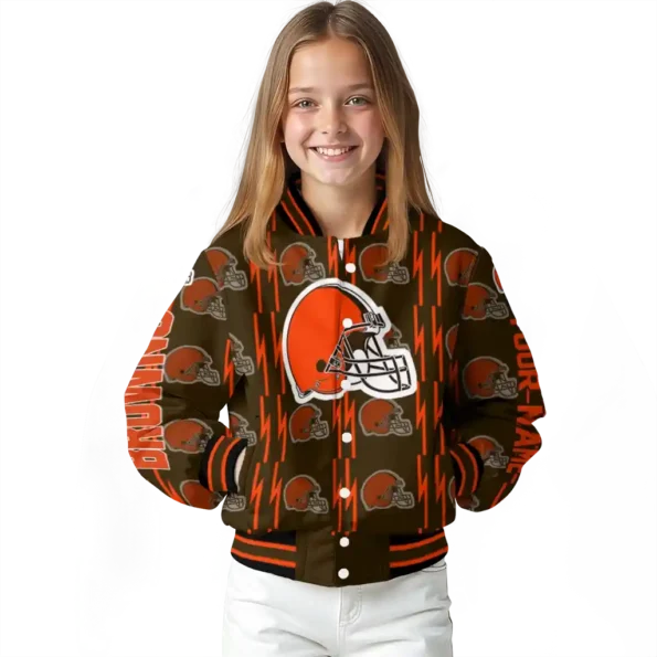 customized cleveland browns bolt stripe brown varsity jacket top rated.webp