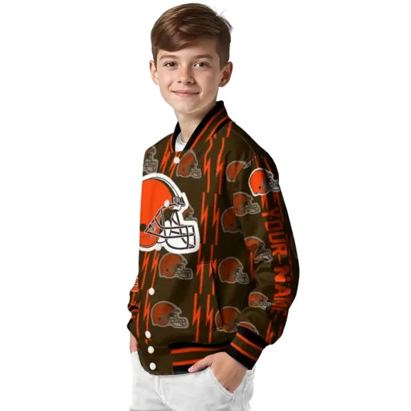customized cleveland browns bolt stripe brown varsity jacket trendy.webp