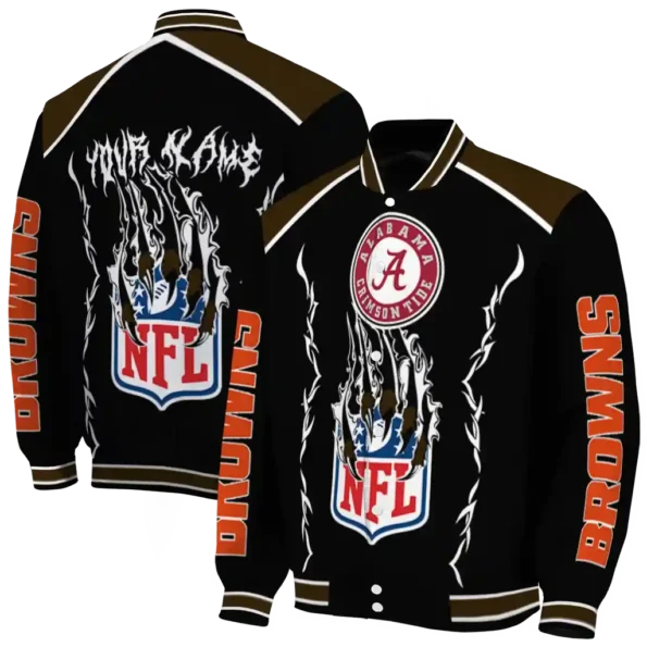customized cleveland browns claw blood brown black varsity jacket fashion forward.webp