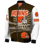 customized cleveland browns ferris arena brown white bomber jacket best selling