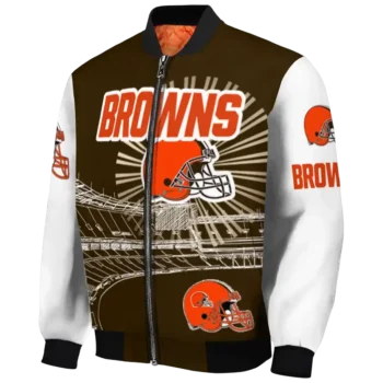 customized cleveland browns ferris arena brown white bomber jacket best selling