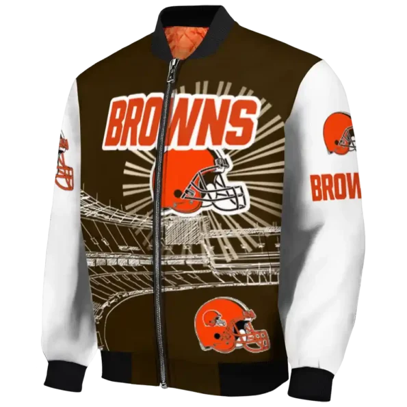 customized cleveland browns ferris arena brown white bomber jacket best selling