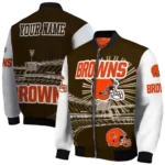 customized cleveland browns ferris arena brown white bomber jacket best selling