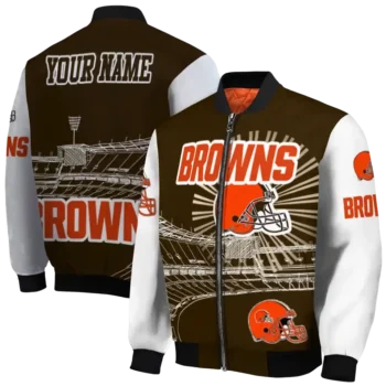 customized cleveland browns ferris arena brown white bomber jacket fashion forward