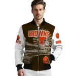 customized cleveland browns ferris arena brown white bomber jacket best selling
