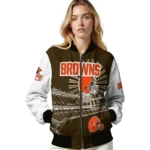 customized cleveland browns ferris arena brown white bomber jacket best selling