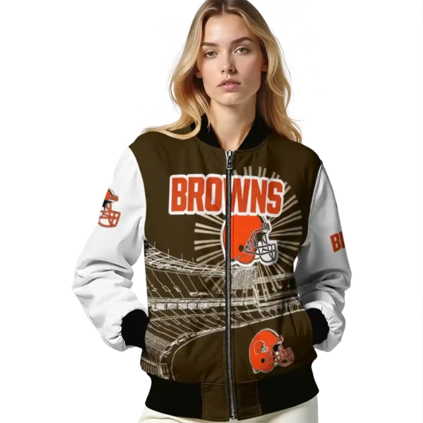 customized cleveland browns ferris arena brown white bomber jacket latest model