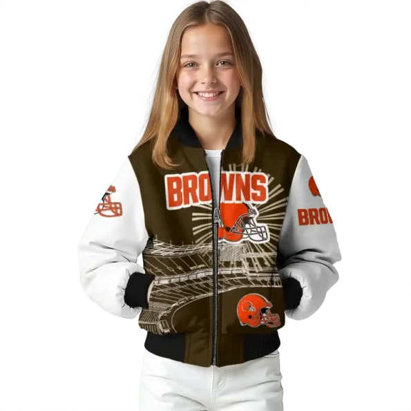 customized cleveland browns ferris arena brown white bomber jacket top rated