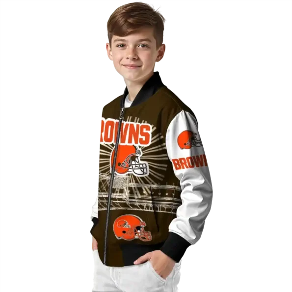 customized cleveland browns ferris arena brown white bomber jacket trendy